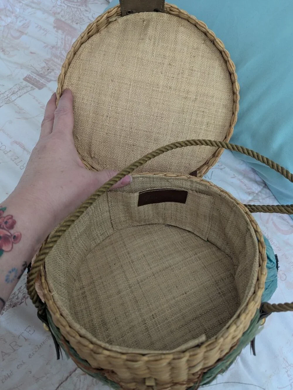 Vintage Floral Wicker And Straw Purse By Ponces Creations Philippines, 50's-60's - Picture 4 of 15